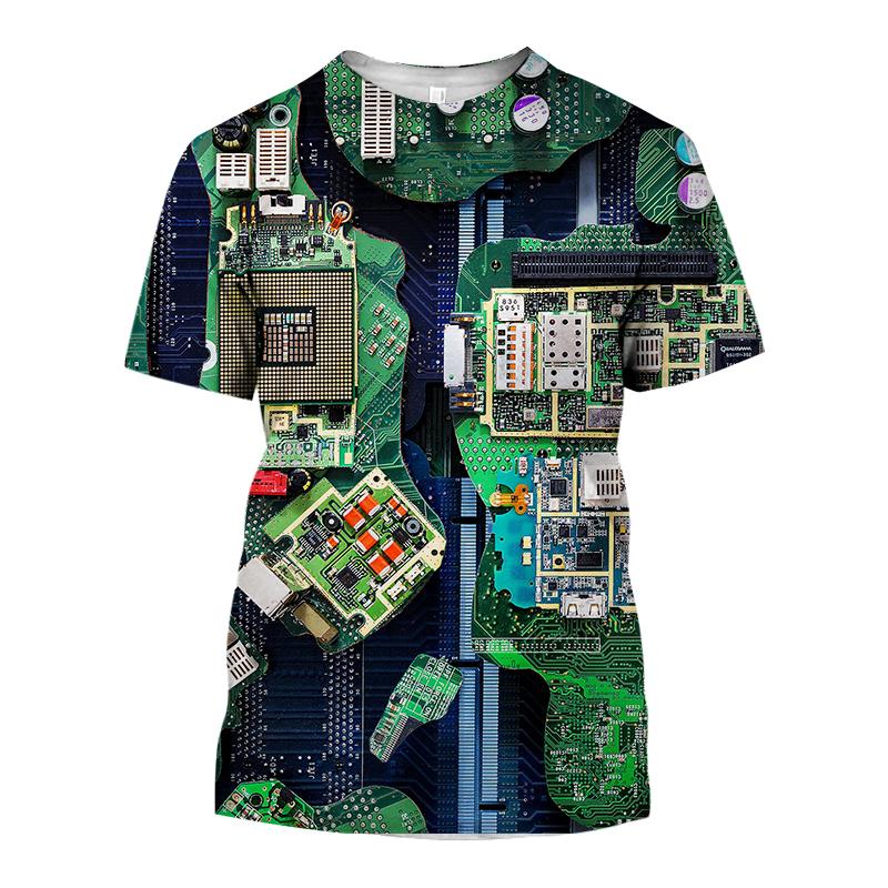 ETST 03 Zomer Korte Mouw Tops Mode Elektronische Chip 3D Print T-shirt Cool Printplaat Patroon T-shirt Voor Mannen Hiphop Trend Tees XL