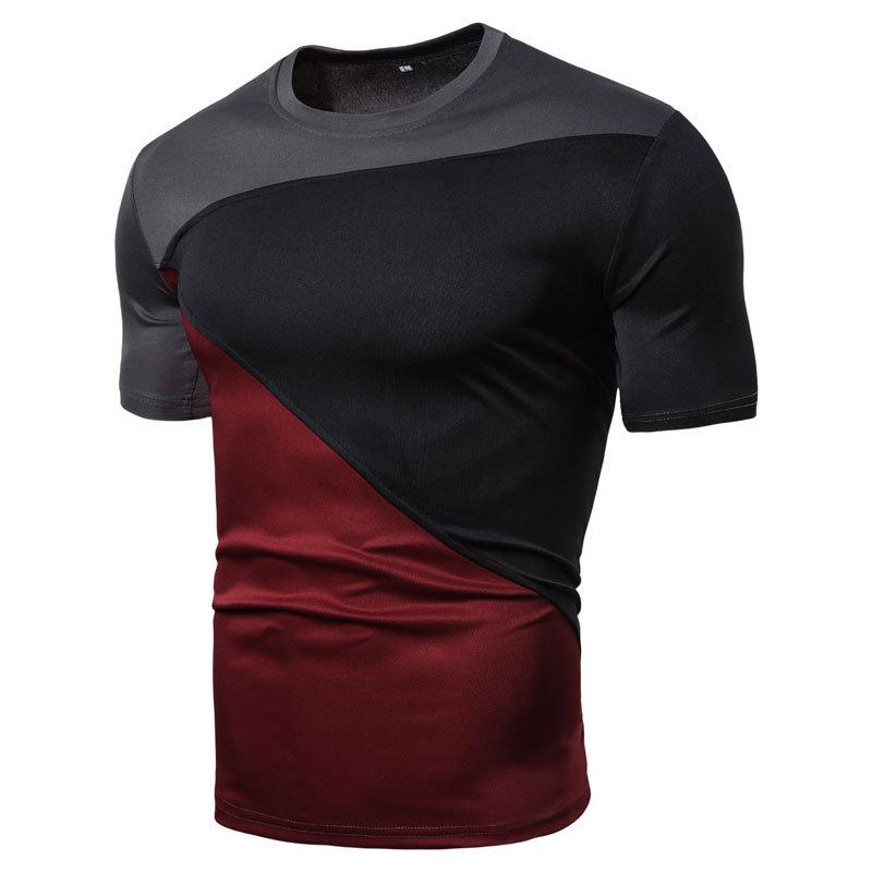 ForYourBeauty Heren T-shirt met korte mouwen, contrasterende kleur, ronde hals, heren T-shirt, wit, zwart, zomer-T-shirts, pullover-top 3XL wijnrode kleur