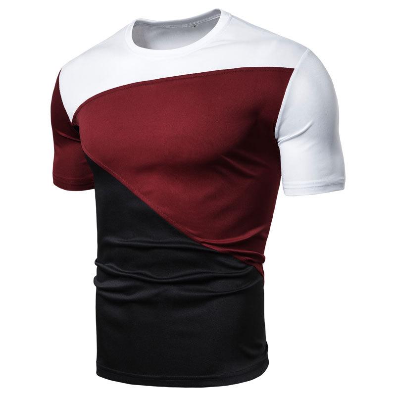 HerSight Heren T-shirt met korte mouwen, contrasterende kleur, ronde hals, heren T-shirt, wit, zwart, zomer-T-shirts, pullover-top 3XL wijnrode kleur