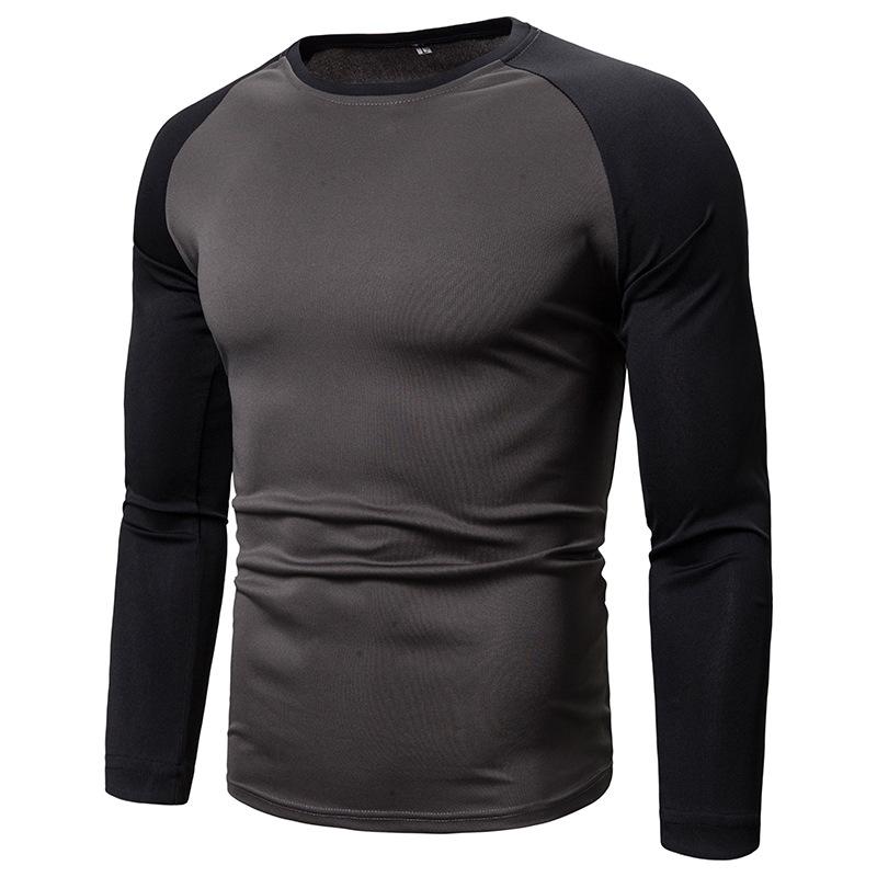 HerSight Heren dun T-shirt met lange T-mouwen Contrasterende kleur Ronde hals Heren T-shirt Wit Zwart Herfst Tee Shirts Pullover Top 3XL donkergrijze kleur