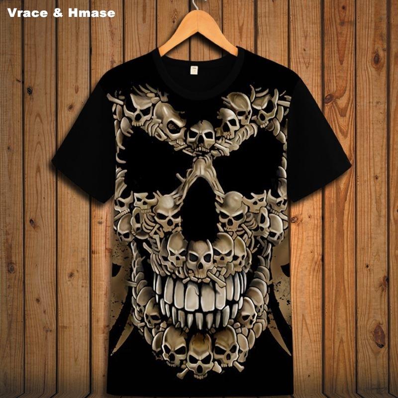 Nihao Europese Amerikaanse stijl 3D creatieve demon schedel afdrukken hiphop t-shirt Zomer 2018 Nieuwe mode korte mouw t-shirt mannen S-6XL XS