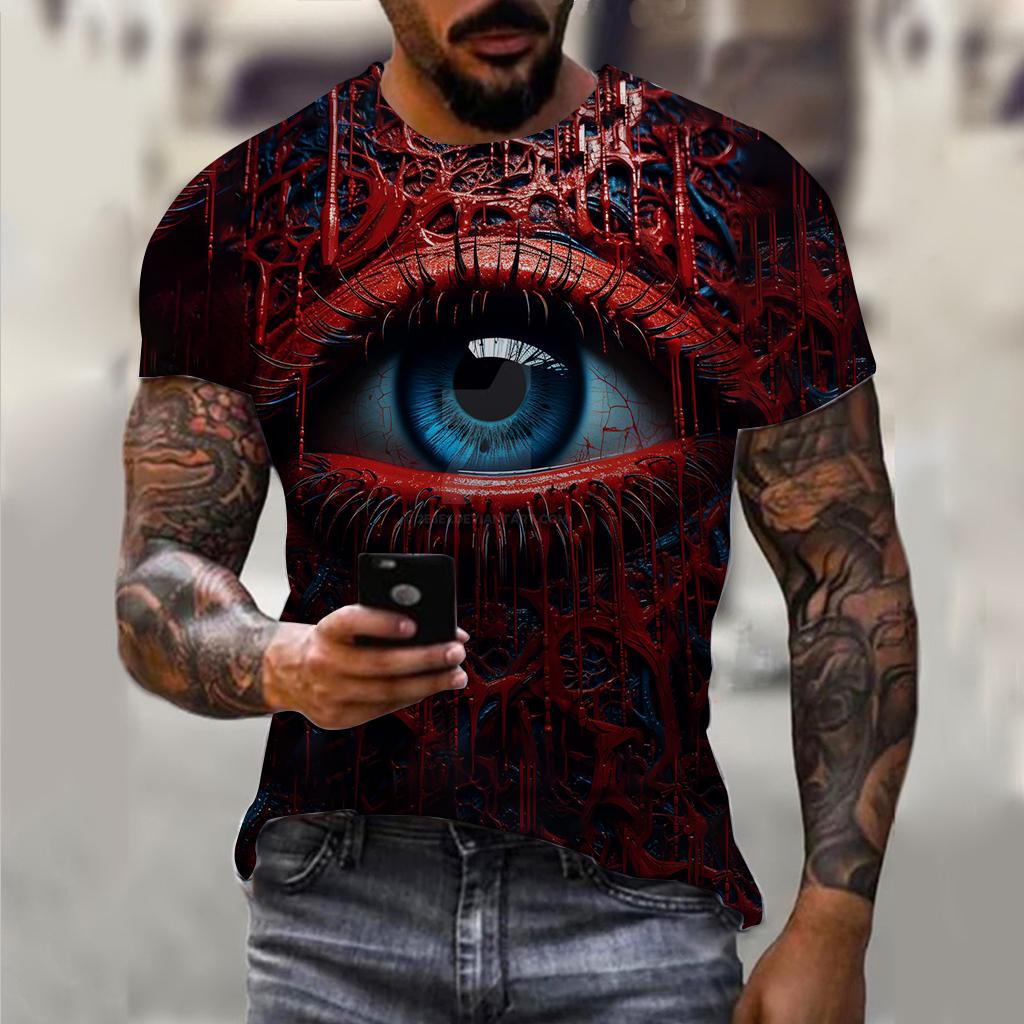 ETST 07 Vintage T-shirts voor mannen 3D-geprinte Horror Eye Tops Zomer met korte mouwen Oversized T-shirt Casual ronde hals T-shirts Herenkleding XL