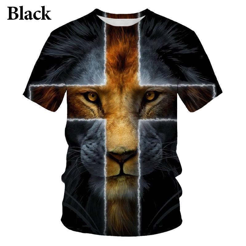 TIP723 Zomer T-shirts Cross Lion Patroon 3D Afdrukken Mode Casual Mannen en Vrouwen Christelijke T-shirt Streetwear Oversized Tops Kleding L