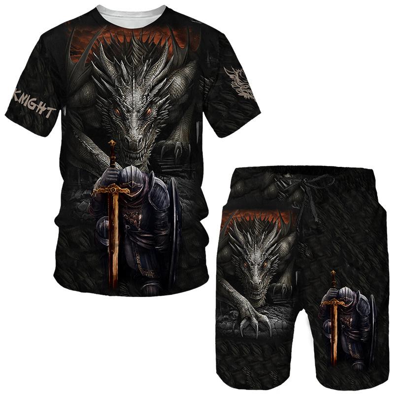 ETST WENDY 05 Coole Knight Templar 3D Print T-shirts/Shorts/Sets voor heren Retro Warrior Armor Cosplay Outfits T-shirt Pak Hip Hop Streetwear Kleding L