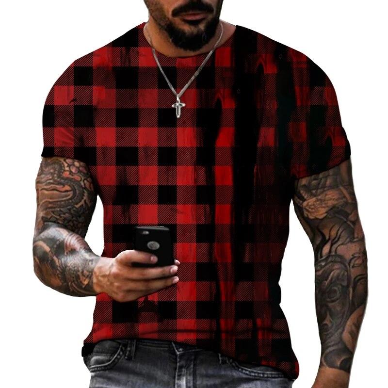 Baibao QIQI Zomer Mannen T-shirt Mode Retro Plaid Geometrische Lijn Ontwerp 3D Afdrukken T-shirt Grote Maat Goede Kwaliteit T-shirt Vet Maat S-5XL M