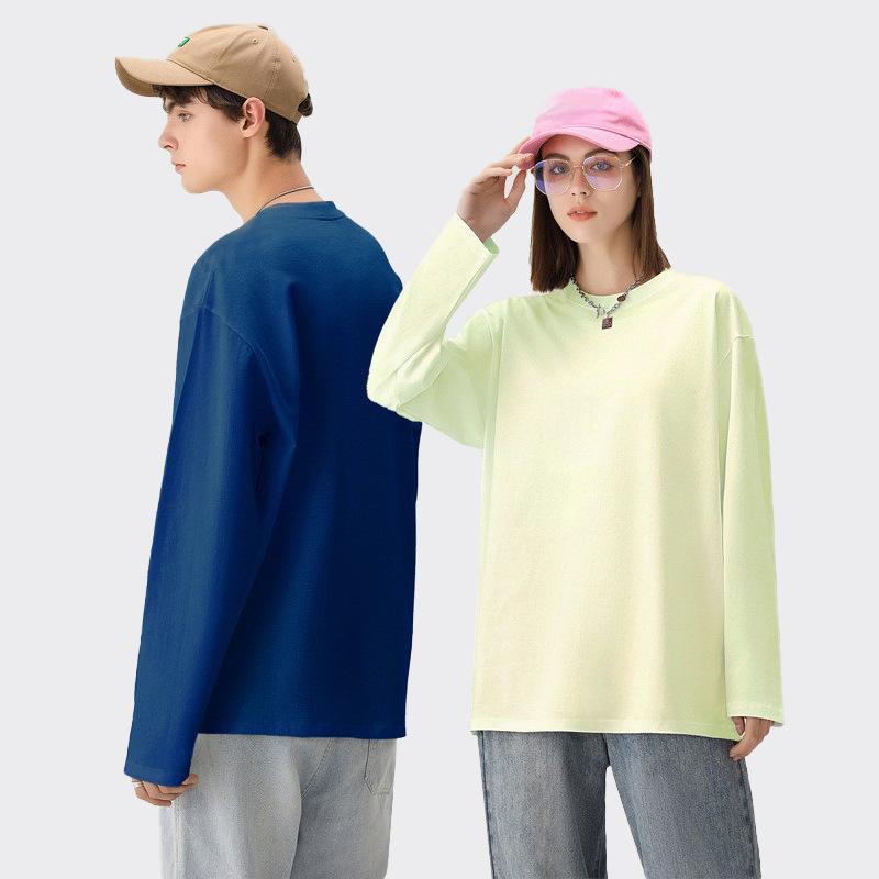HerSight Puur katoenen T-shirt heren T-shirt met ronde hals en lange mouwen Effen wit zwart heren dames onderste tee-shirts 4XL helder roze