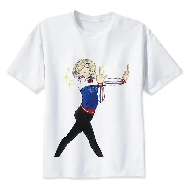 YSM Cotton Tshirt Anime T-shirt heren T-shirt mode yuri op ijs T-shirt O Hals wit XXXXL wit
