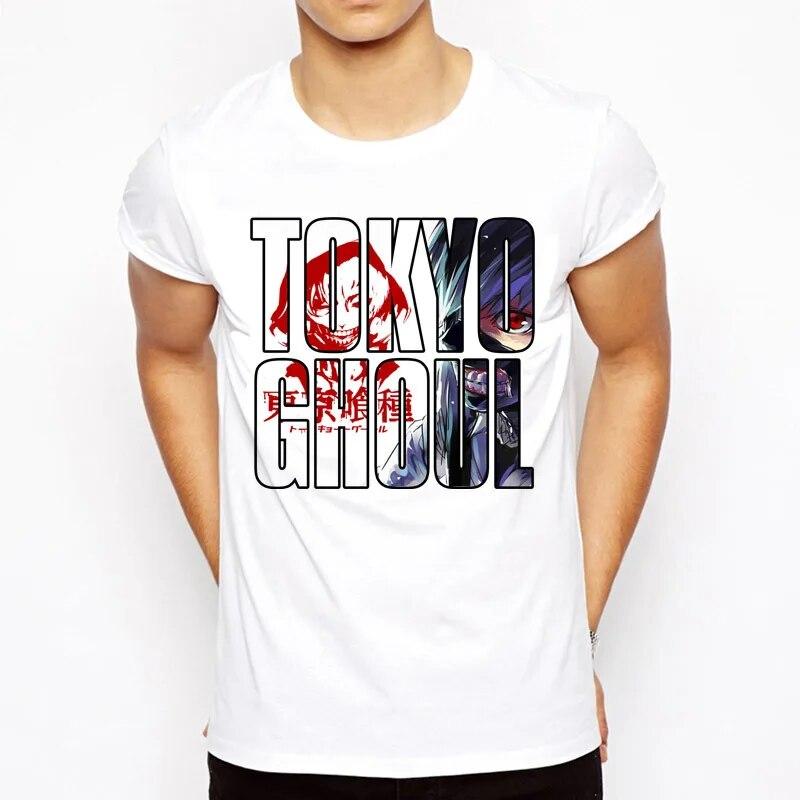 YSM Cotton Tshirt TOKYO GHOUL T-shirt Heren Japanse anime T-shirt mannelijk KANEKI KEN print T-shirt top XXXXL wit