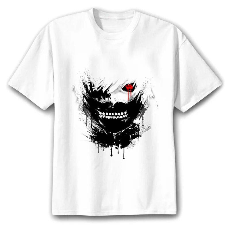 YSM Cotton Tshirt TOKYO GHOUL T-shirt Heren Japanse anime T-shirt mannelijk KANEKI KEN print T-shirt top L wit