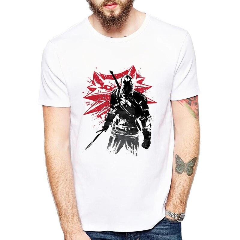 YSM Cotton Tshirt Japanse Anime Alchemist Sumi e T-shirt Mode Korte mouw De Witcher O Hals Tops Tees XXL wit
