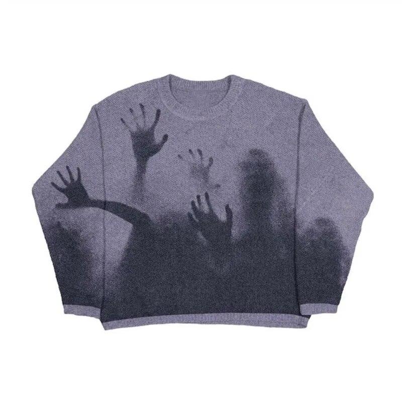HipHop Fashion Herfst Winter Harajuku Vintage cartoon anime print gebreide oversized heren trui esthetiek Y2K gothic punk Streetweat Lelijke trui XL blauw