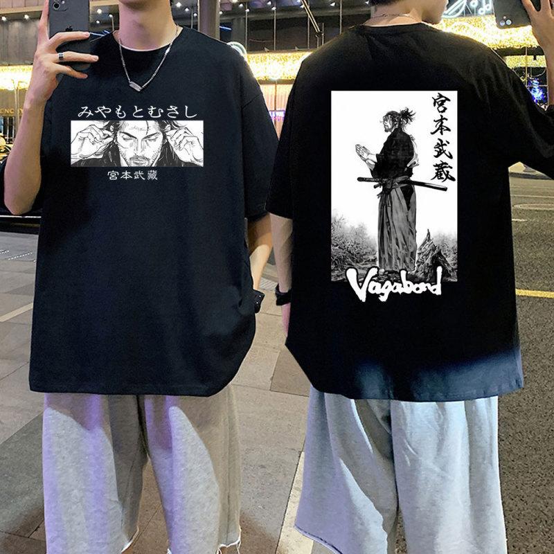 TENJINGE Trendy Anime Bagabondo Vagabond T-shirt Manga Miyamoto Musashi Korte Mouw T-shirt Zomer Mannen Vrouwen Casual Oversized Katoenen T-shirts L