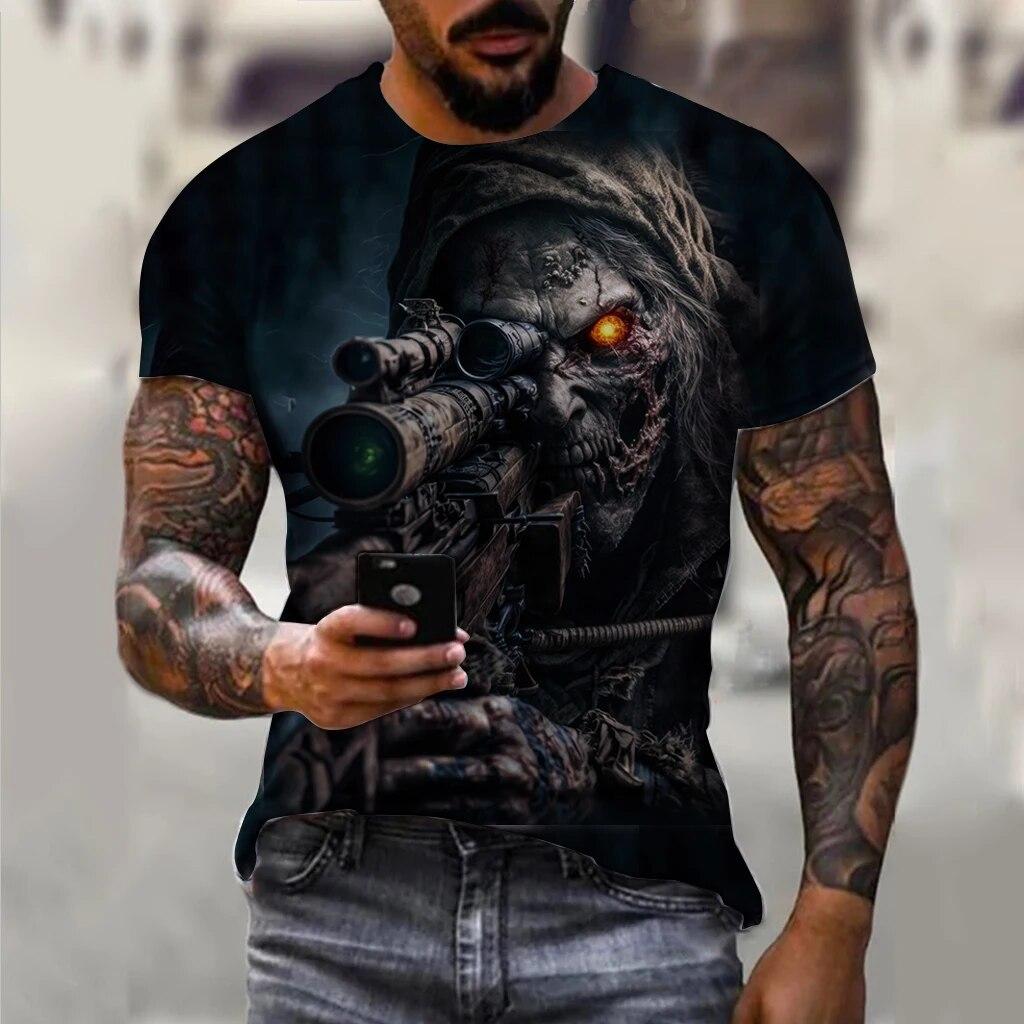 Bobby 2 Vintage Skelet Soldaat 3d Print Heren T-shirt Zomer Casual Ronde Hals Korte Mouw Tee Fashion Oversized Tops T-shirts Voor mannen XL