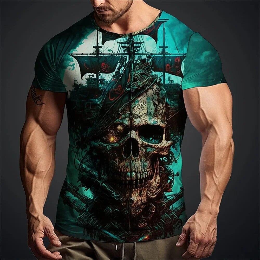 ETST WENDY 005 Nieuwe Skull Heren T-shirt Zomermode Heren Korte Mouw Kleding Heren Oversized O-hals T-shirt 3D-print Pirate Skull Tops 4XL
