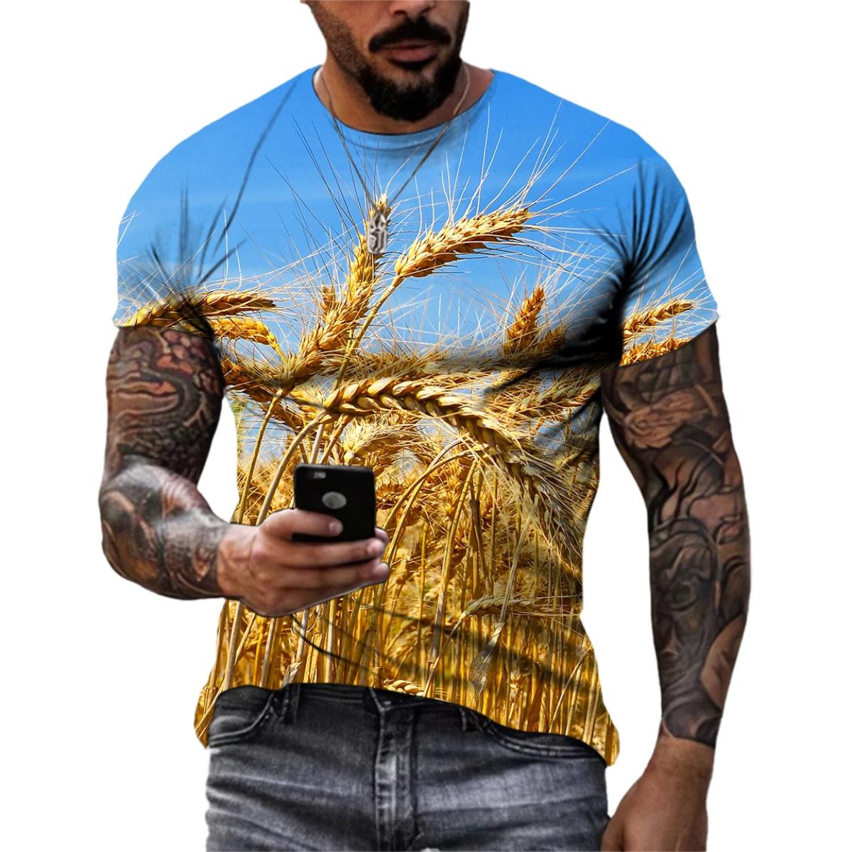 Bobby 2 Zomer Casual Bumper Oogst Hip Hop Tarwe Veld Mannen En Vrouwen T-shirts Print Harajuku Ronde Hals Tees Korte mouw Tops 6XL