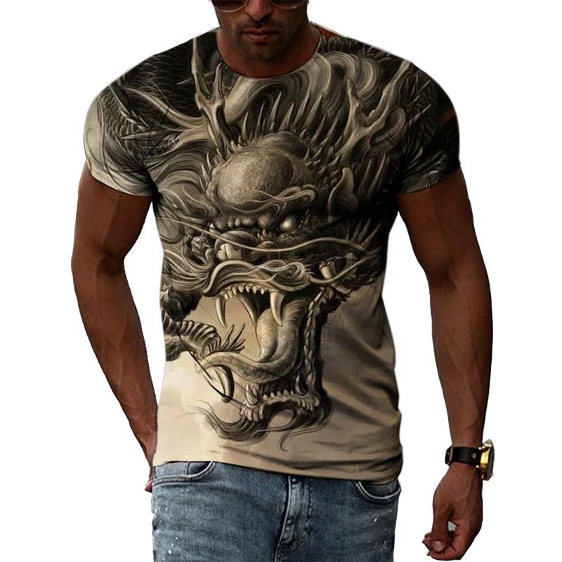 HerSight Mannen Plus Size Kleding Losse Zomer Tops Dier 3D Print T-shirt Paar Man Draak Patroon Tees O Hals Korte mouw Top Ademende Man Shirts 6XL