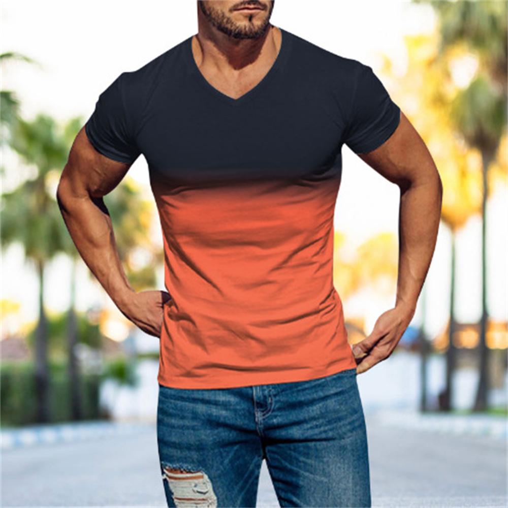 TIP723 Zomer Mode Casual Mannen Top Gradiënt 3D Digitaal Gedrukt heren V-hals Korte Mouwen T-shirt Cool Streetwear Oversized Tops 6XL