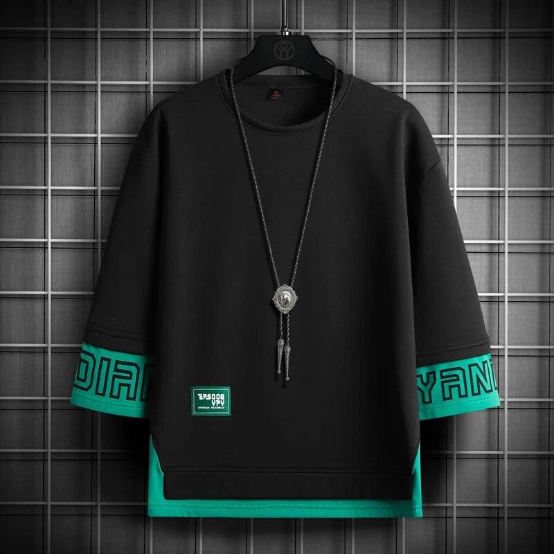 KAOLA Heren Lente en Zomer Korte mouwen Casual Mode Kleur Blokkeren Nep Tweedelige Zeven-minuten Mouw T-shirt 2XL