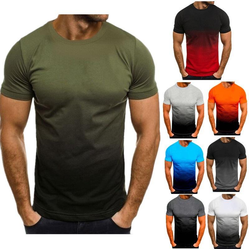 Fashion human Nieuwe heren T-shirt casual sport mode 3D gradiënt korte mouwen ronde hals T-shirt heren tops M