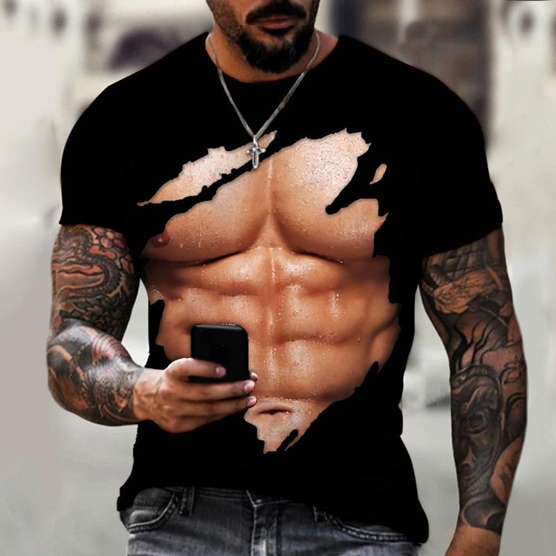WowClassic 3D Casual Faux Gat Spleet Print T-shirt Mannen Wit Zwart Zomer Tee Man O Hals Korte Mouw losse Tops Ademend Koppels T-shirts 6XL
