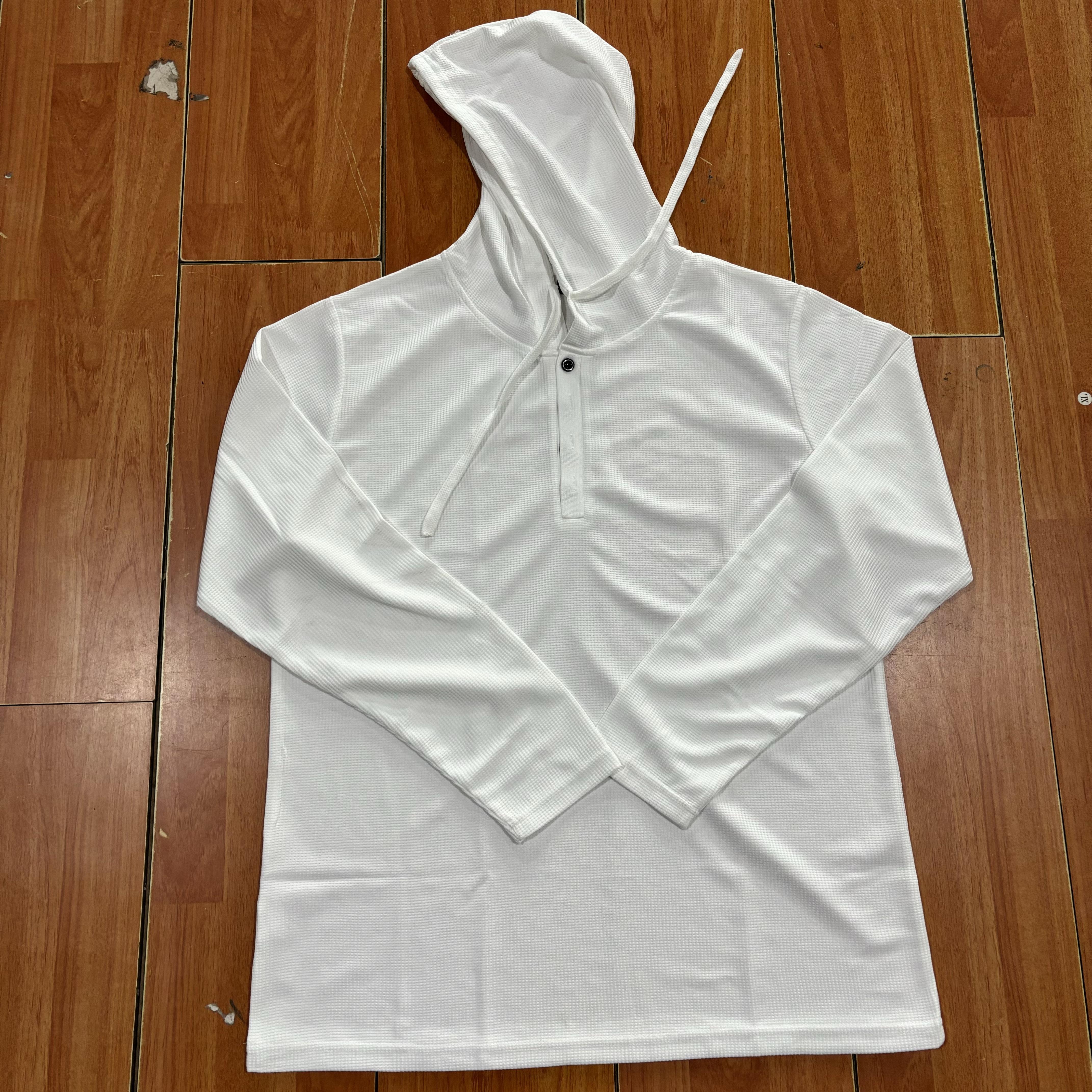 Big Thumb Lente Herfst Hooded T-shirt Heren Lange Mouw Effen Kleur Slim Fit Sport Tops Mode Ademend Casual T-shirts Heren V-hals T-shirt M donkere kaki kleur