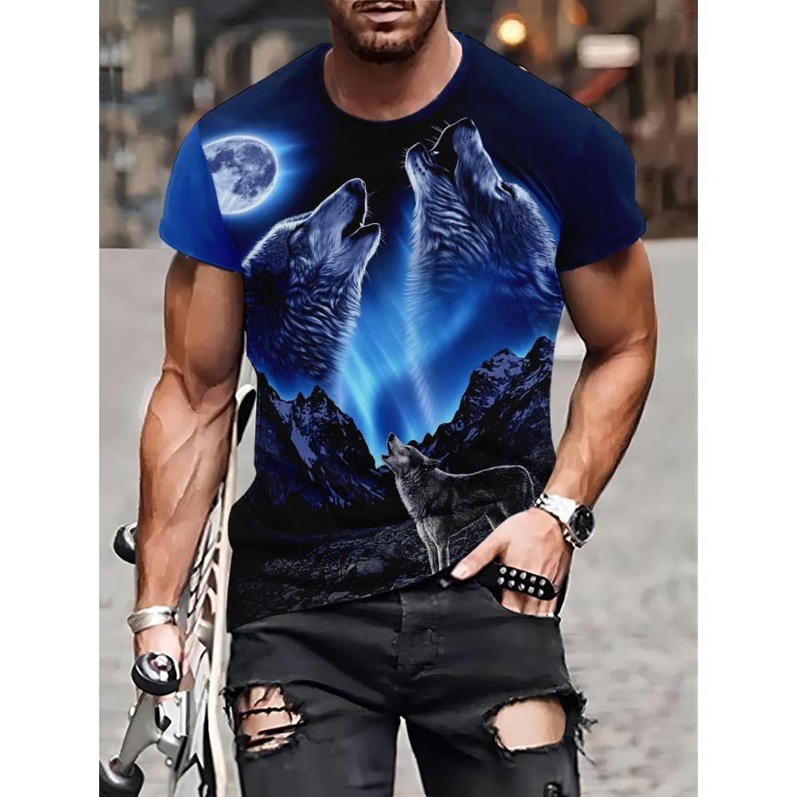 HerSight Korte mouw plus size zomer T-shirt heren outfit blauwe wolf 3d print T-shirts heren casual sportkleding T-shirt mannelijk XXXL
