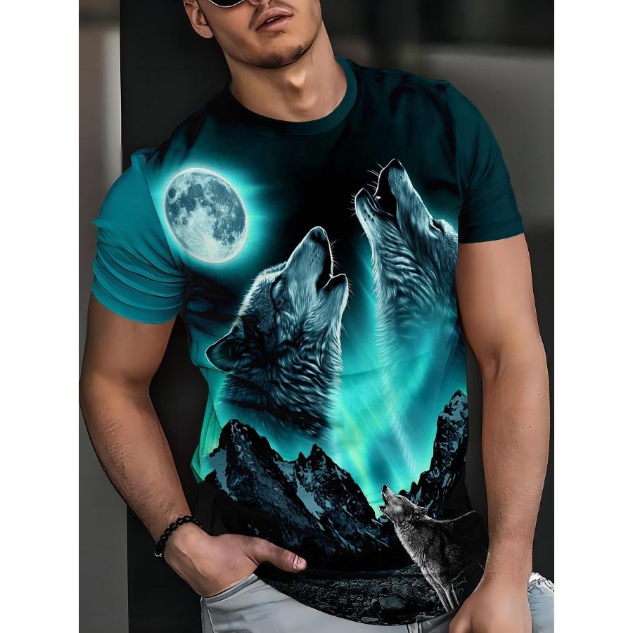 HerSight Korte mouw plus size zomer t-shirt heren outfit dier groen wolf 3d print t-shirts heren casual sportkleding t-shirt mannelijk XXXL