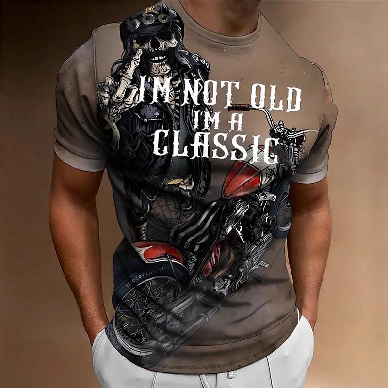 ETST WENDY 005 Vintage Motorbike T-shirt Mannen 3D Gedrukt Biker Tees Klassiek Patroon Korte Mouwen Brief Tops Herenkleding Casual Streetwear M