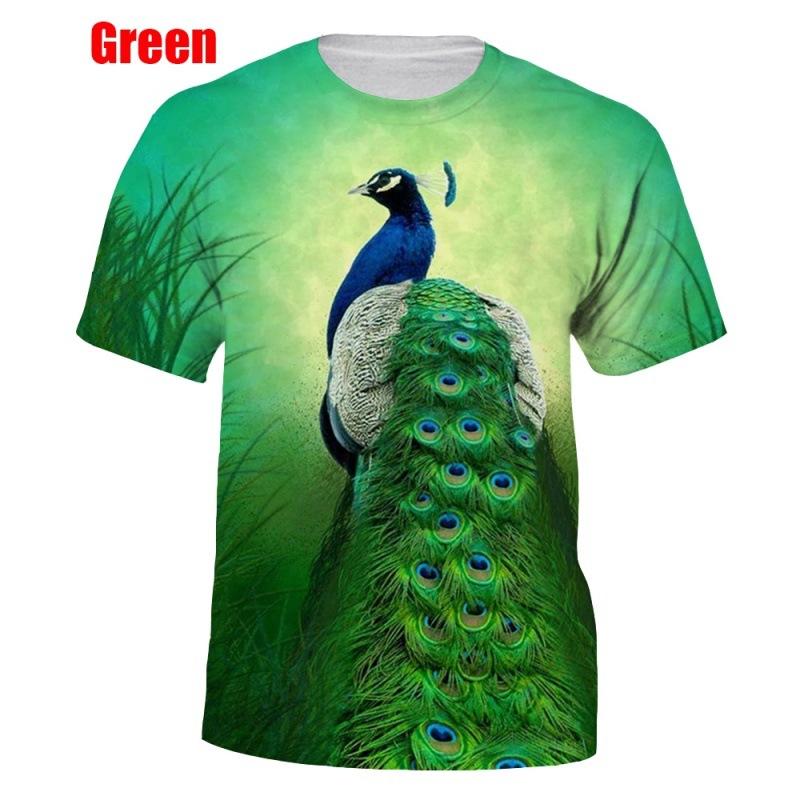 HerSight Kleurrijke pauw 3D-geprinte T-shirts Heren Casual Korte Mouw T-shirt Casual Heren Top 6XL beige