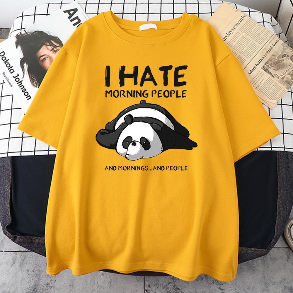 New Young Lazy Panda Ik haat ochtendmensen Cartoons Herenkleding Casual All-math Katoenen T-shirts Oversize Ademende mannen Korte mouwen XS marineblauwe kleur