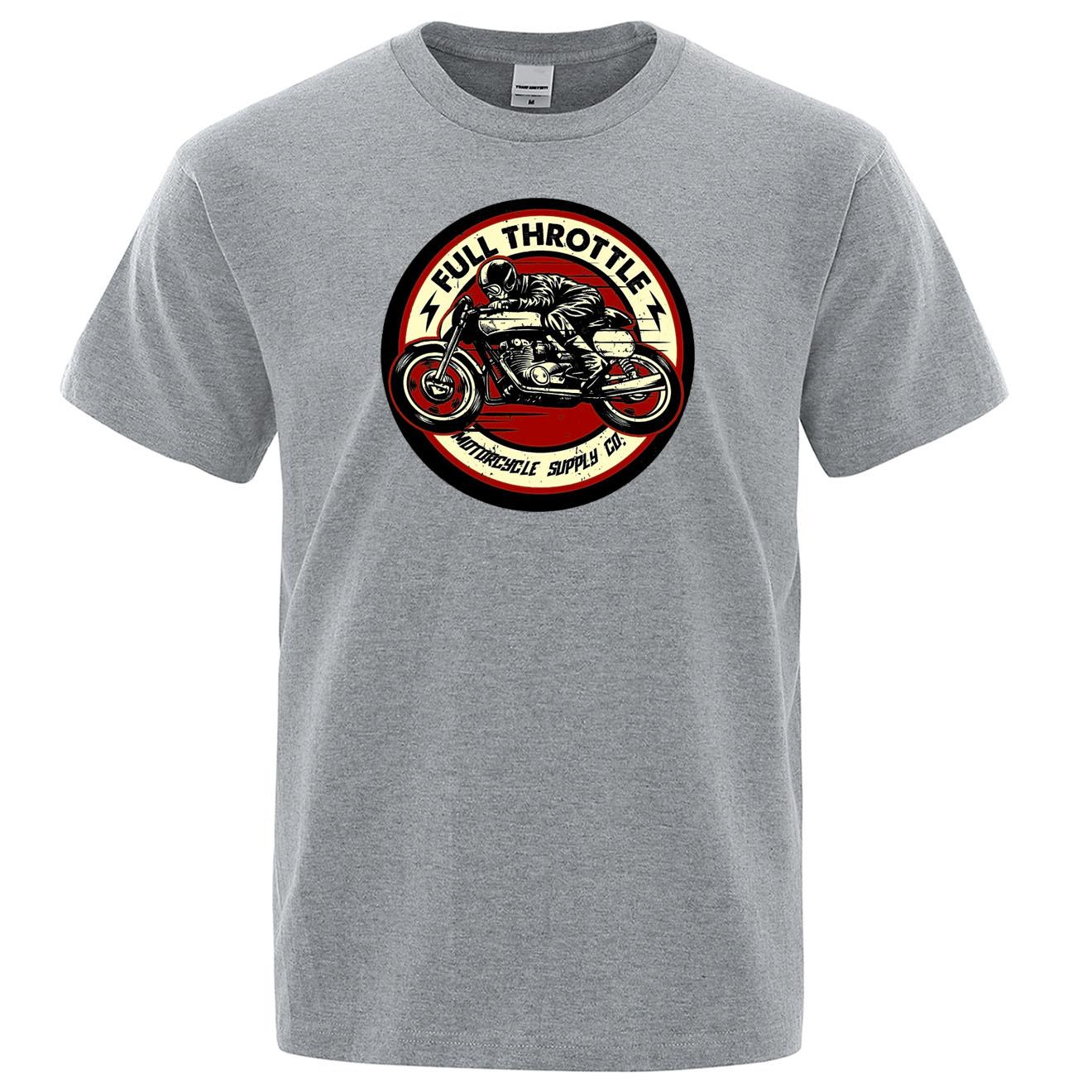New Young Full Throttle Cafe Racer Rockabilly Biker Bedrukt T-shirt Heren Mode Casual Korte Mouw Losse Katoenen T-shirt Zomer Losse T-shirts XS blauw