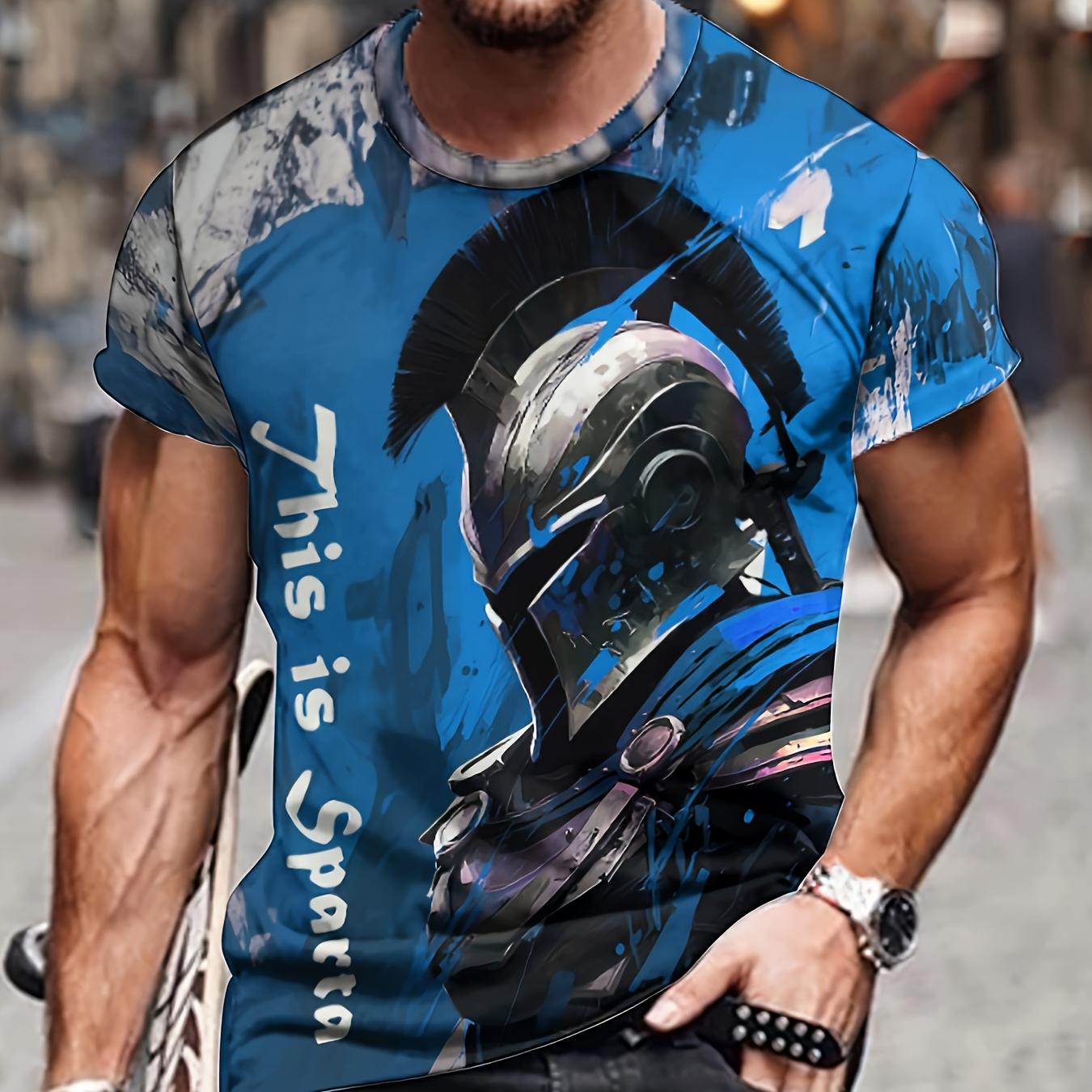ETST WENDY 005 Heren 3D Sparta Knight Graphic T-shirt, Casual Licht Stretch Ademend T-shirt Voor Buiten M