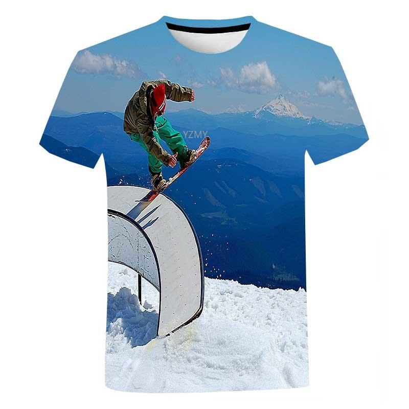 Xin nan zhuang Zomer Sneeuw Berg Lichamelijke Opvoeding Sport Tops Winter Skiën 3D Print T-shirt Mannen Spannende Stunt T-shirt XXL