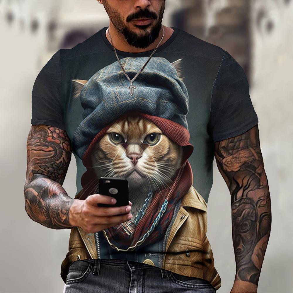 ETST WENDY 005 Zomer Heren T-shirt Kattenprint Casual Korte Mouw 3d T-shirts Mode Streetwear Ronde Hals Trui Oversized Herenkleding 6XL