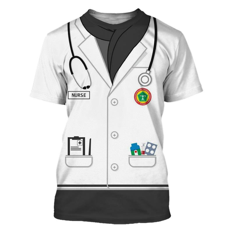Kukebang Zomer Verpleegster Uniform Unisex Mode O-Kraag Korte Mouw 3d Bedrukt T-shirt Straat Plezier Losse Casual Persoonlijkheid Grote Maat Top 6XL
