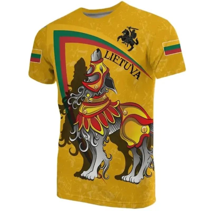 ETST 07 Litouwen Vlag 3D Print T-shirt Heren Litouws Nationaal Embleem Patroon Korte Mouw Trainingspakken Buitenkleding Straat T-shirts Herenkleding S
