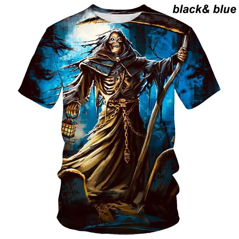 Bobby 2 Mode Schedel 3D Bedrukt Korte Mouw Heren T-shirt Leuke Gotische Grim Reaper Ronde Hals Tops 6XL