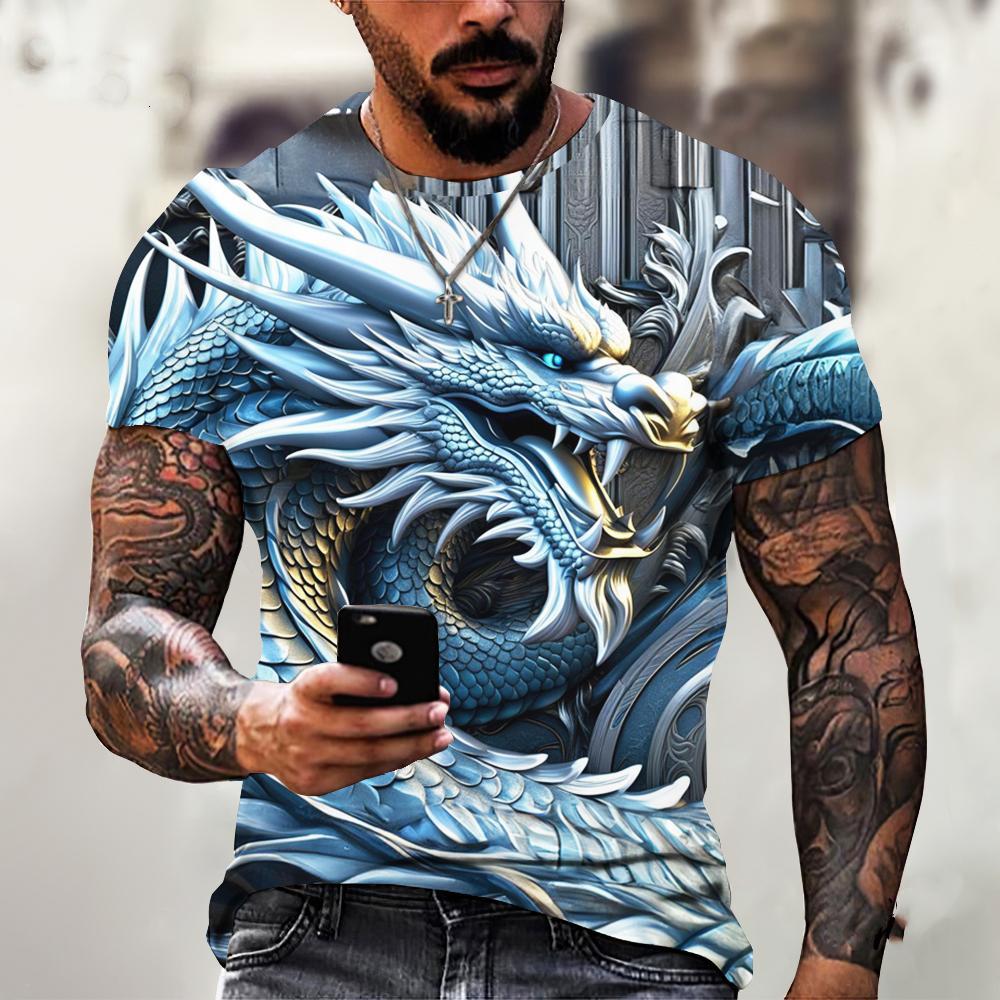 Laoxu Mannen Draak T-shirt Mode 3d Bedrukte T-shirt Dier Patroon Korte mouwen Oversized Streetwear Tees Zomer Casual mannen tops XXL zwart