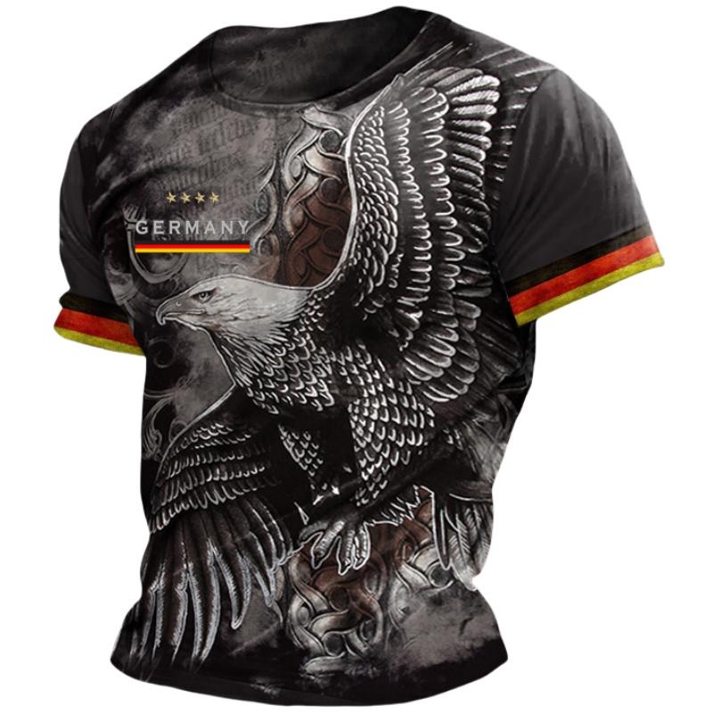 ETST 03 Duitsland Eagle Print T-shirts voor heren Zomer Ademend Polyester O-hals Korte mouw Losse T-shirt Vintage heren T-shirt 3XL 6XL