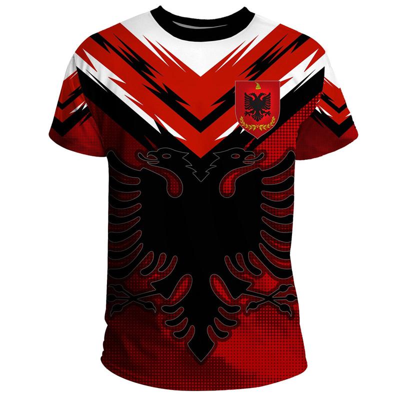 ETST 03 Albanië Vlag Grafische T-shirts Adelaar Ronde Hals Korte Mouw 3d Print T-shirt Tops Voor Heren Kleding Casual Voetbal Jersey Tees XL