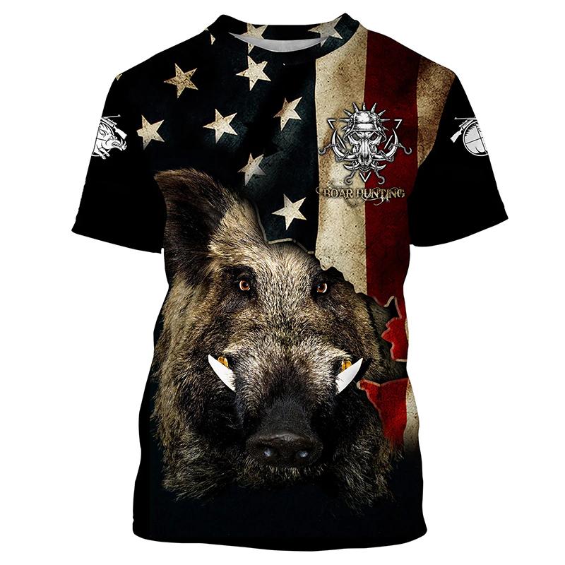 ETST 05 2024 Heren Jacht Dier Wild Boar 3D T-shirt Zomer Vrijetijds T-shirt Mode Heren Korte mouw Kleding S-5XL 2XL