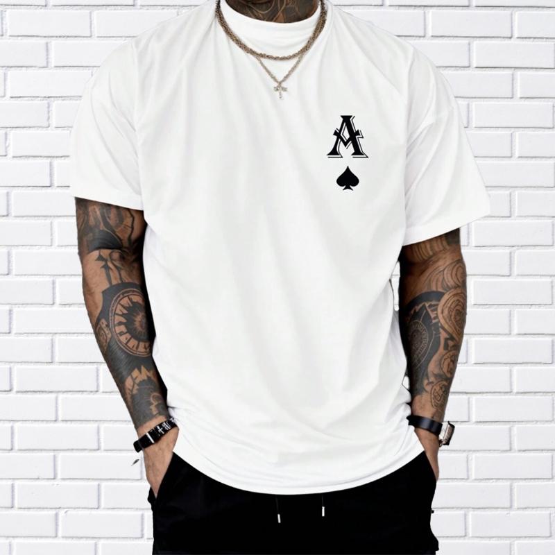 Happy Show Nieuwe zomer herenmode T-shirt Personality Poker Aces bedrukt heren T-shirt Top M wit