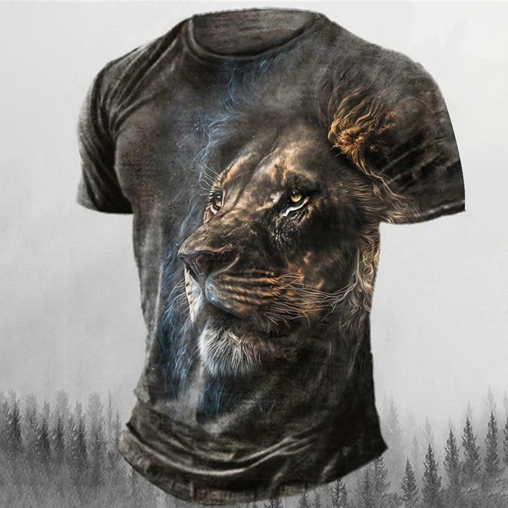 Fushun Zomer T-shirt Dier Leeuw 3D Gedrukt Korte Mouwen Straat Shoot Oversized Tops Mode Vrijetijdskleding Heren Leeuw T-shirt Sportkleding 6XL