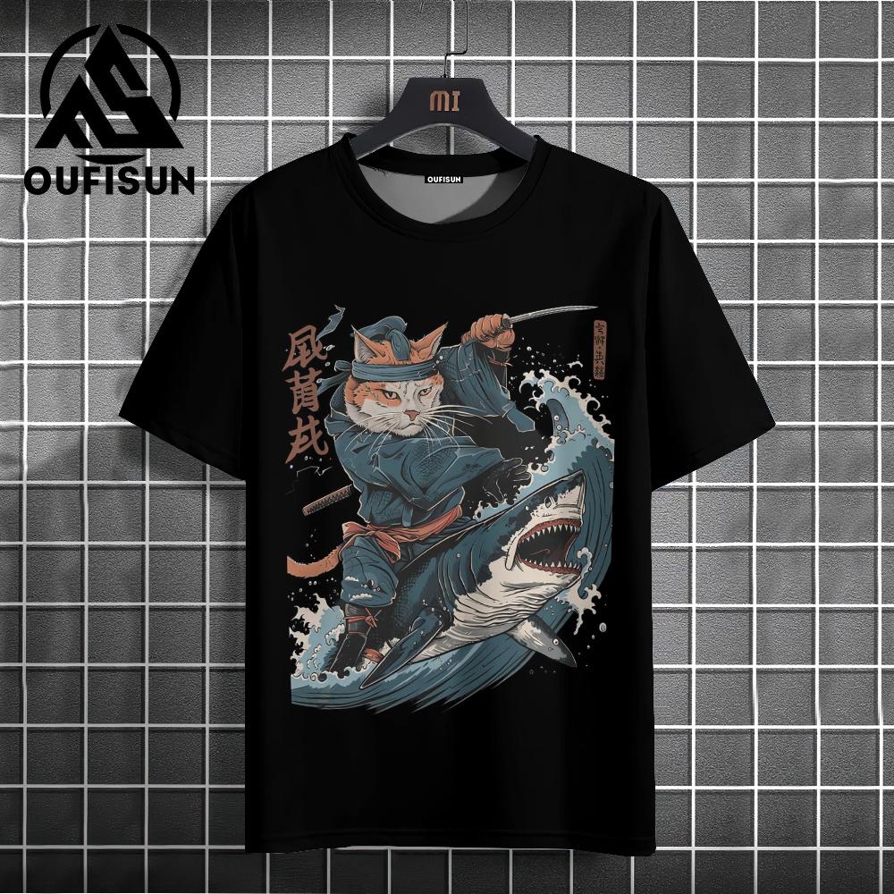 Etst 003 Japans heren T-shirt Samurai kat grafisch T-shirt 3XL