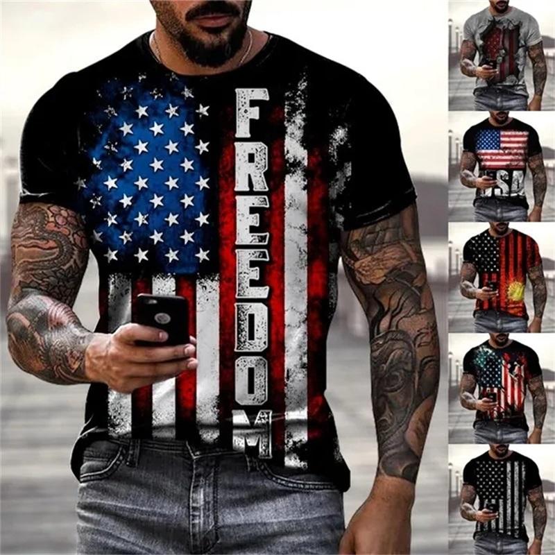 ETST WENDY 005 3D-geprinte T-shirt met Amerikaanse vlag voor heren, gepersonaliseerd hipster-shirt met korte mouwen en retro-look, streetwear-shirt voor heren met oversized tee-tops 6XL