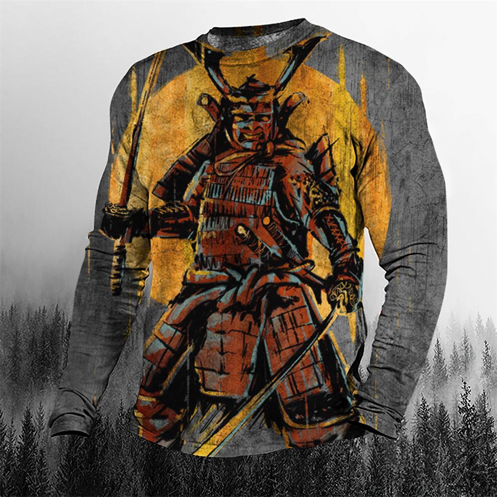 ETST 007 Supercoole vintage Japanse Samurai heren T-shirt O-hals katoenen herenkleding Oversized casual tops met lange mouwen 3D-geprint T-shirt 6XL