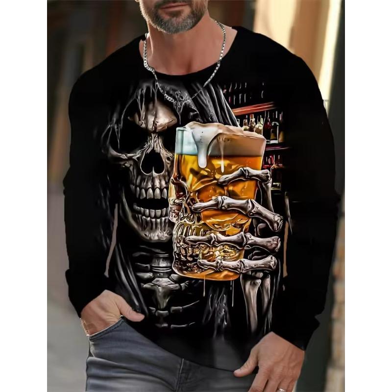 ETST 012 Heren Lang T-shirt Voor Heren Horror Schedel 3D Print Heren Tops Zomer Nieuw Heren Pullover Top Casual Herenkleding L