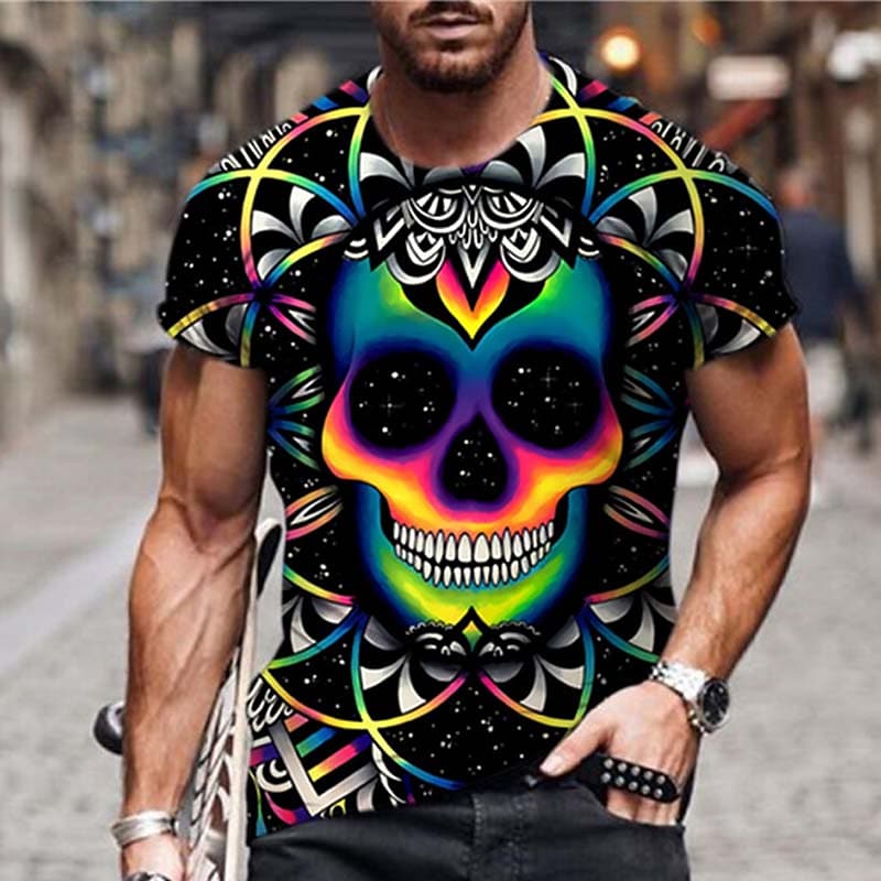 ETST 012 Vintage mannen Schedel T-shirt 3d Print Schedel Dood T-shirts Voor Mannen Horror Korte Mouw Oversized Tops Tee Shirt man Kleding Goku XL