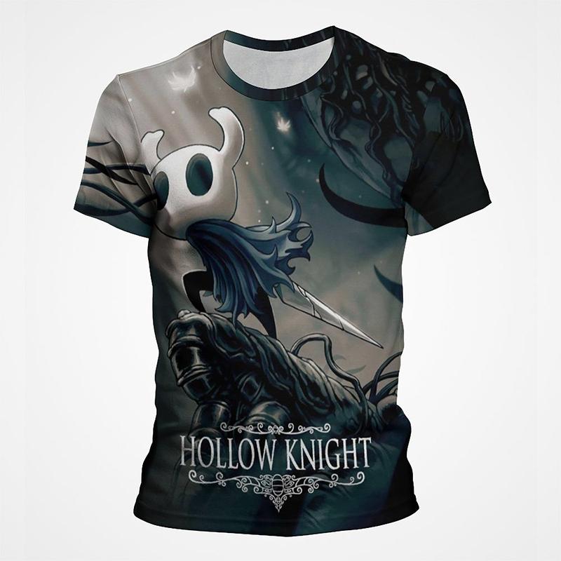 ETST 009 Game Hollow Knight Print T-shirts Dark Ghost Vintage Korte Mouw 3D Print Tees Mode Zomer Casual Heren Tops Kleding T-shirt L