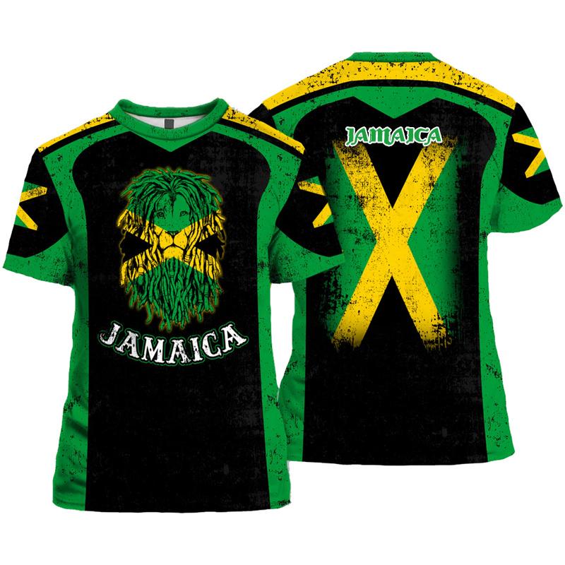 ETST WENDY 005 Jamaicaanse vlag leeuw embleem grafische T-shirt voor herenkleding 3D Jamaicaanse trots bedrukte T-shirt tops T-shirts mode korte mouwen L